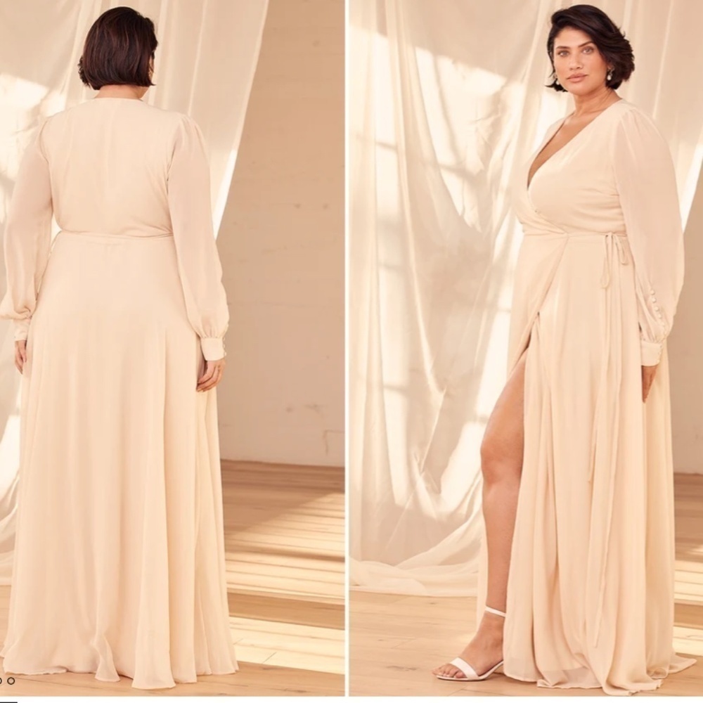 LULU's Bridal Wedding Shower Elopement Flowy Romantic Wrap Dress NWT - Picture 4 of 5